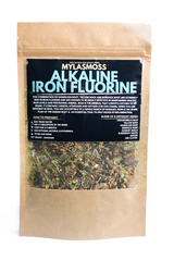 Packaging of Myla's Moss Alkaline Iron Fluorine blend, displaying the product name and herbs contained within.